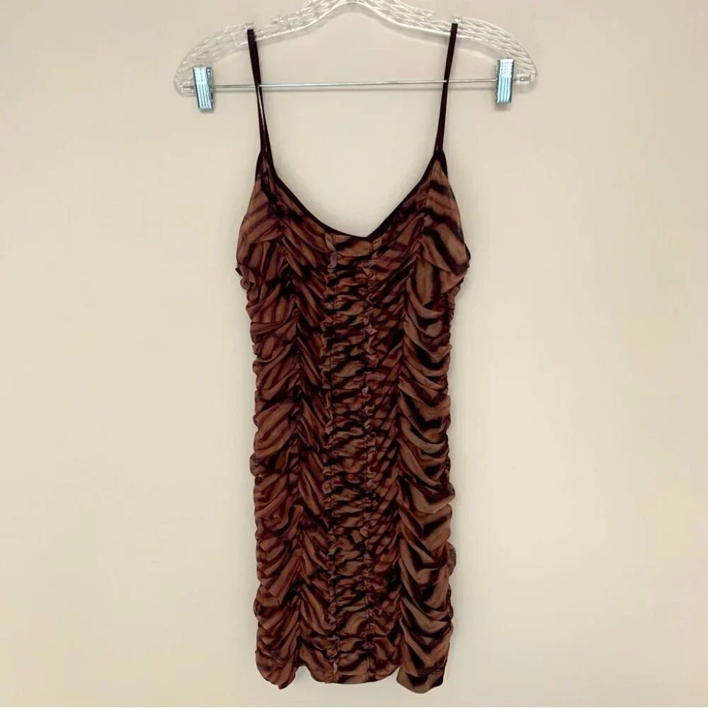 Urban Outfitters Leopard Print Ruched Mini Dress L